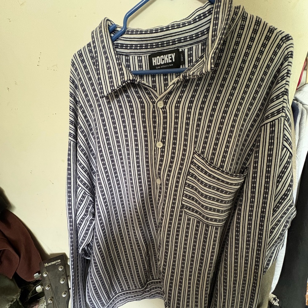 HOCKEY fucking awesome stripped button down